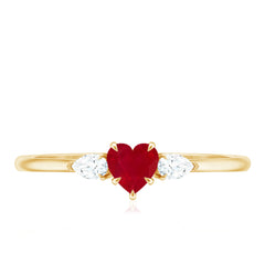 Natural 0.6 Carat Heart Shape Ruby Diamond 3 Stone Promise Ring