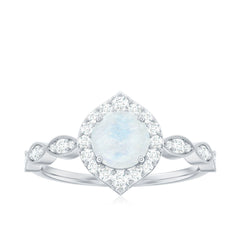 Vintage Style Moonstone Engagement Ring with Diamond Accent