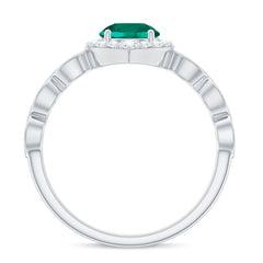 Lab Created Emerald Vintage Style Engagement Ring With Diamonds
