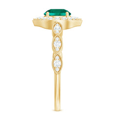 Lab Created Emerald Vintage Style Engagement Ring With Diamonds