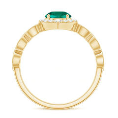 Lab Created Emerald Vintage Style Engagement Ring With Diamonds