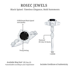 Vintage Black Spinel Engagement Ring with Diamond Halo