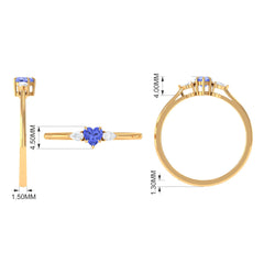 Heart Shape Tanzanite 3 Stone Promise Ring with Diamond