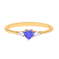 Heart Shape Tanzanite 3 Stone Promise Ring with Diamond