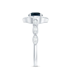 London Blue Topaz Vintage Halo Engagement Ring with Diamond