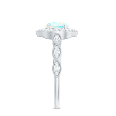 Vintage Looking Ethiopian Opal Engagement Ring with Real Diamond Halo