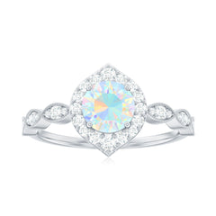 Vintage Looking Ethiopian Opal Engagement Ring with Real Diamond Halo