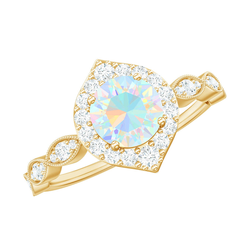 Vintage Looking Ethiopian Opal Engagement Ring with Real Diamond Halo