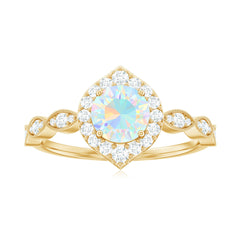 Vintage Looking Ethiopian Opal Engagement Ring with Real Diamond Halo