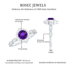 1.75 CT Vintage Amethyst Engagement Ring with Moissanite Accent
