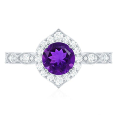 1.75 CT Vintage Amethyst Engagement Ring with Moissanite Accent
