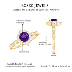 1.75 CT Vintage Amethyst Engagement Ring with Moissanite Accent