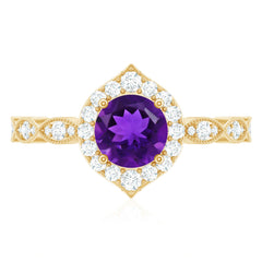 1.75 CT Vintage Amethyst Engagement Ring with Moissanite Accent