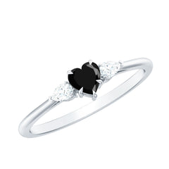 Heart Shape Created Black Diamond Promise Ring with Pear Diamond