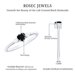 Heart Shape Created Black Diamond Promise Ring with Pear Diamond