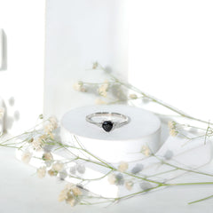 Heart Shape Created Black Diamond Promise Ring with Pear Diamond