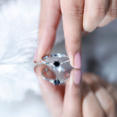 Heart Shape Created Black Diamond Promise Ring with Pear Diamond