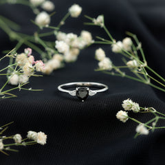 Heart Shape Created Black Diamond Promise Ring with Pear Diamond