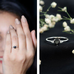 Heart Shape Created Black Diamond Promise Ring with Pear Diamond