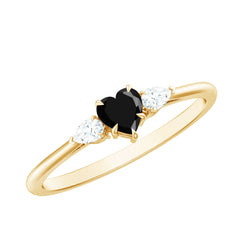 Heart Shape Created Black Diamond Promise Ring with Pear Diamond