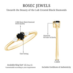 Heart Shape Created Black Diamond Promise Ring with Pear Diamond