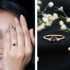 Heart Shape Created Black Diamond Promise Ring with Pear Diamond