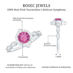 Genuine Pink Tourmaline Vintage Engagement Ring with Diamond