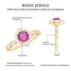 Genuine Pink Tourmaline Vintage Engagement Ring with Diamond