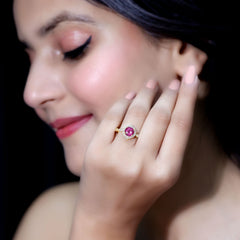 Genuine Pink Tourmaline Vintage Engagement Ring with Diamond