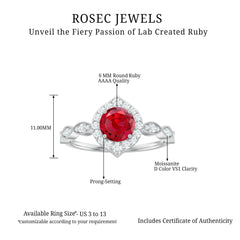 2 CT Vintage Style Created Ruby Engagement Ring with Moissanite