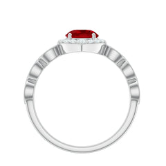 2 CT Vintage Style Created Ruby Engagement Ring with Moissanite