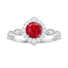 2 CT Vintage Style Created Ruby Engagement Ring with Moissanite