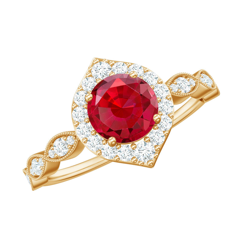 2 CT Vintage Style Created Ruby Engagement Ring with Moissanite