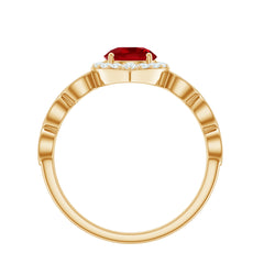 2 CT Vintage Style Created Ruby Engagement Ring with Moissanite
