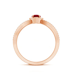 Natural Ruby Heart Engagement Ring with Diamond Split Shank