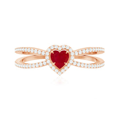 Natural Ruby Heart Engagement Ring with Diamond Split Shank