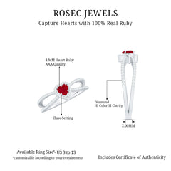 Natural Ruby Heart Engagement Ring with Diamond Split Shank