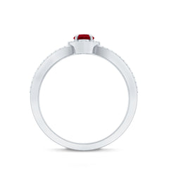 Natural Ruby Heart Engagement Ring with Diamond Split Shank