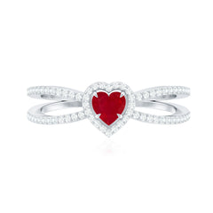 Natural Ruby Heart Engagement Ring with Diamond Split Shank