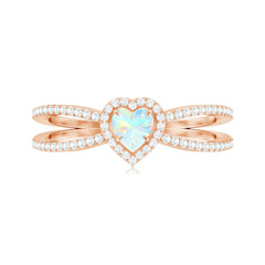 Certified Natural Ethiopian Opal Heart Shaped Engagement Ring with Diamond Halo