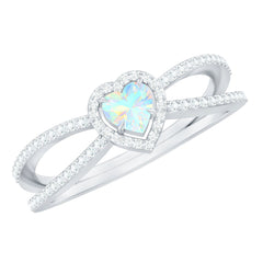 Certified Natural Ethiopian Opal Heart Shaped Engagement Ring with Diamond Halo