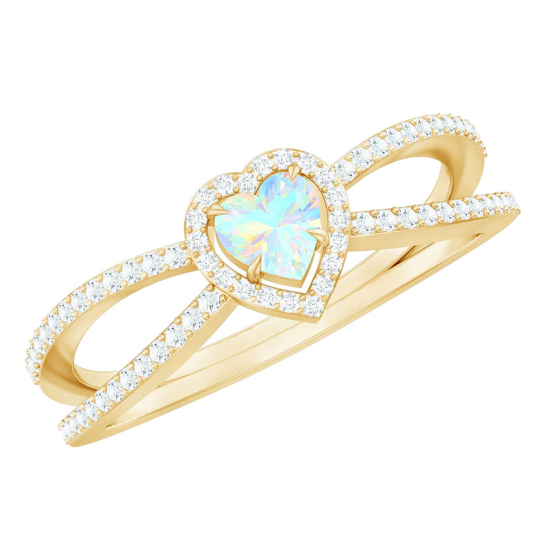Certified Natural Ethiopian Opal Heart Shaped Engagement Ring with Diamond Halo