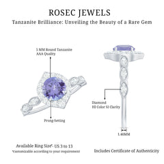 Real 0.54 Carat Tanzanite Vintage Engagement Ring with Diamond