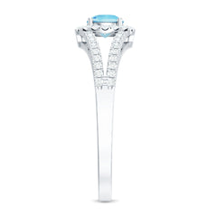 1 CT Aquamarine and Diamond Split Shank Engagement Ring