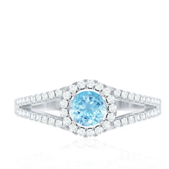 1 CT Aquamarine and Diamond Split Shank Engagement Ring