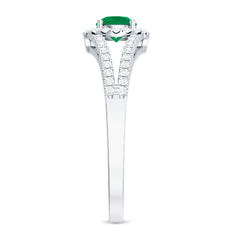 Classic Emerald Split Shank Engagement Ring with Diamond Halo