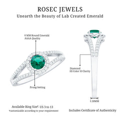 Lab Grown Emerald Diamond Halo Engagement Ring with Certificate