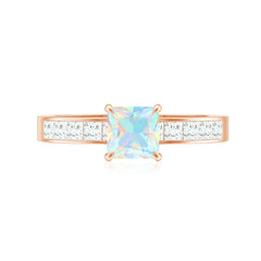 Certified Real Ethiopian Opal Princess Cut Engagement Ring with Diamond