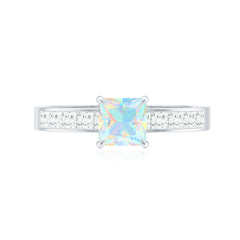 Certified Real Ethiopian Opal Princess Cut Engagement Ring with Diamond