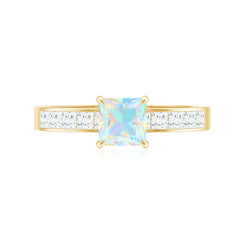Certified Real Ethiopian Opal Princess Cut Engagement Ring with Diamond